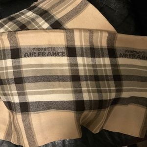 Vintage AIR FRANCE 100% Wool Plaid Cabin Blanket Travel Lap Throw, Shawl